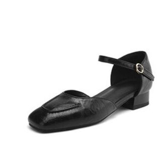 Generic Womens Ankle Strap Heels Metallic Textured Upper Adjustable Buckle Square Toe Chunky Low Heel Cushioned Insole Durable Stylish Shoes,Black,5.5 UK