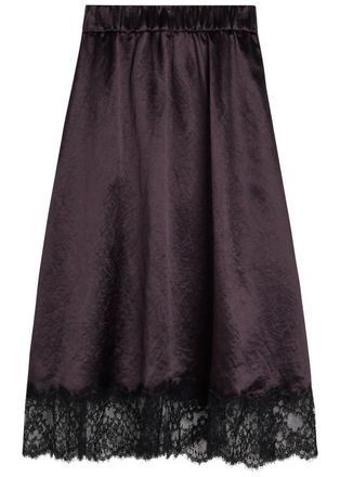 Maria McManus Lace-trim Satin Midi Skirt - Plum - L (UK14 / L)