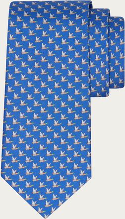 Ferragamo Men Mallard print silk tie Blue