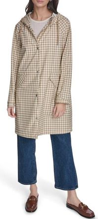 Levi's Water Resistant Hooded Long Rain Jacket in Khaki/Cream Gingham at Nordstrom, Size X-Small