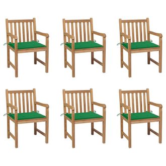 vidaXL Sillas De Jard&iacute;n 6 Uds Madera Maciza De Teca Cojines Verde Vidaxl