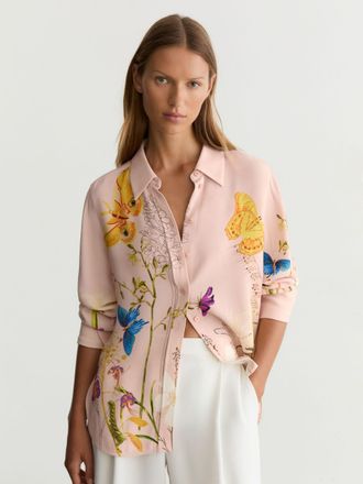 Reiss X NYBG Pale Pink Floral Butterfly-print Shirt, 18