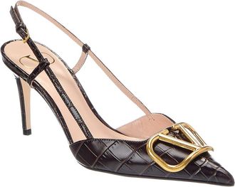 Valentino Vlogo 80 Croc-Embossed Leather Pump