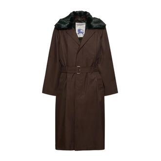 Burberry Belted Coats, male, Brown, Size: L Long Coat with Elegant Collar