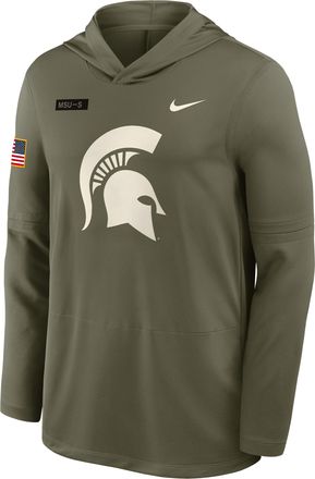 Nike Michigan State 2025 Military Appreciation Nike Mens Dri-FIT College Long-Sleeve Hooded Top in Green | 03B92DHMST-GQY