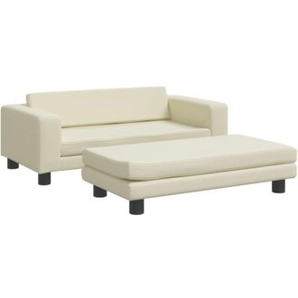 vidaXL Sof&aacute; Para Ni&ntilde;os Y Reposapi&eacute;s Cuero Sint&eacute;tico Crema 100x50x30 Cm Vidaxl