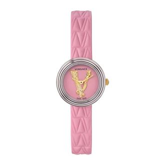 Versace Virtus Mini Roze Leren Horloge - Dames - Horloges - Roze - ONE Size - Accessoires