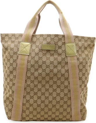 Gucci Beige Gold Khaki Pink Gg Canvas Leather Shoulder Bag Tote Bag (Pre-Owned)