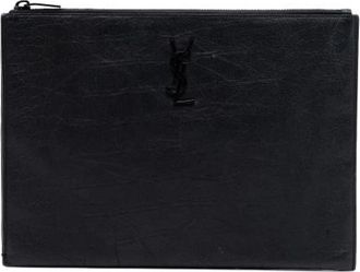 Saint Laurent Pre-owned Embossed Leather Clutch - Dames - Vintage Clutch - Zwart - ONE Size - Leer - Vintage