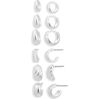Nordstrom Rack 6-Pack Huggie Hoop Earrings in Silver at Nordstrom Rack