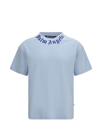Palm Angels Light Blue Neck Logo Cotton T-Shirt