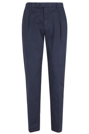 Eleventy Blue Front-Pences Straight-Leg Cotton Pants