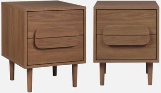 Sweeek Mesita De Noche Vintage Efecto Madera Con 2 Cajones, Set De 2