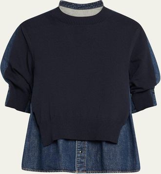 sacai Layered Knit and Denim Shirt
