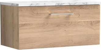 Nuie Arno Wall Hung 1-Drawer Vanity Unit with Carrera Marble Worktop 800mm Wide - Bleached Oak - Nuie