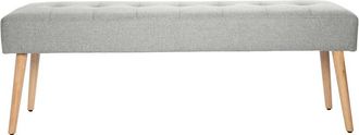 Miliboo Miliboo - Banco nórdico capitoné de tela efecto aterciopelado texturizado gris claro y madera clara 130 cm guesta
