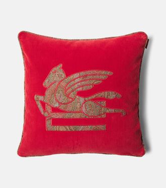 Etro Pegaso embroidered cotton velvet cushion