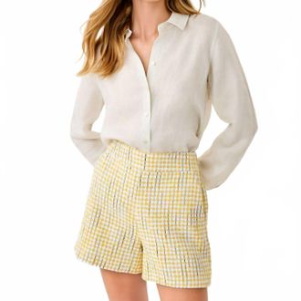 Lilly Pulitzer Sea View Metallic Button Blouse In Gold Foiled Coconut