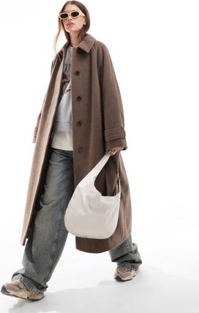 Asos Cappotto elegante taglio lungo color fungo spazzolato con colletto-Marrone