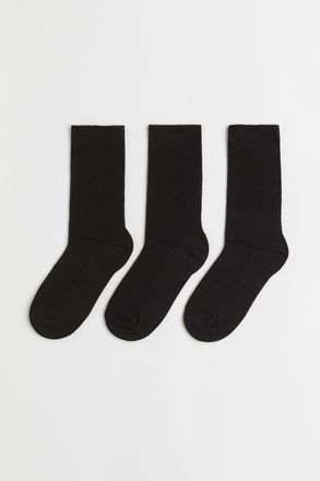 H&M 3er-Pack Gerippte Socken - Schwarz