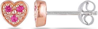 Mimi & Max Created Pink Sapphire Childrens Heart Stud Earrings in Rose Silver
