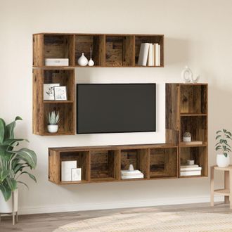 Berkfield Home Wall-mounted with Storage 4 pcs Old wood Engineered wood in Brown