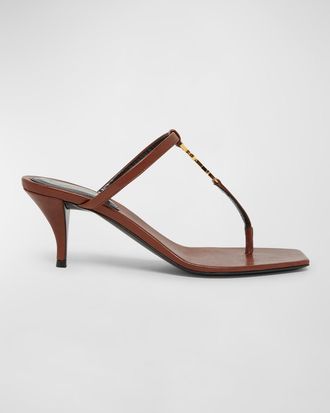 Saint Laurent Cassandra Leather YSL Thong Mule Sandals