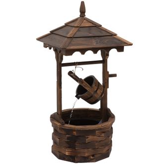 OUTSUNNY Wood Garden Wishing Well Fountain Barrel Waterfall with Pump for Garden | TJ Hughes