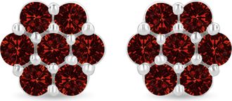 House of Brilliance 14K White Gold 1.0 Cttw Treated Red Diamond Prong Set 7 Stone Floral Stud Earrings
