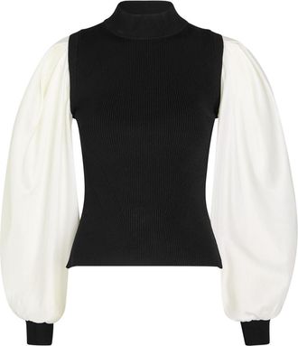 SIMKHAI Jackie Satin Sleeve Ribbed-knit top - Black And White - S (UK8-10 / S)