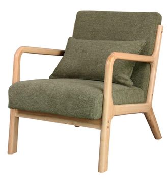 Moloo Sill&oacute;n de tela verde y madera natural