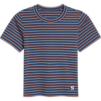 sacai Stripe Rib Cotton T-Shirt in Blue at Nordstrom, Size 2