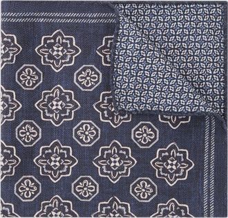 Reiss Navy Silk Floral-medallion Pocket Square