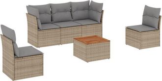 vidaXL Vidaxl - Juego De Sof&aacute;s Jard&iacute;n Con Cojines 6 Pzas Rat&aacute;n Sint&eacute;tico Beige