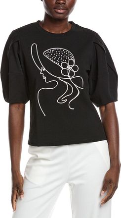 Gracia Abstract Face Embroidered Puff Sleeve Top