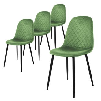 ML Design Set 4x Sillas De Comedor Verde Salvia Con Respaldo, Asiento Ergon&oacute;mico Acolchado Tapizado De Terciopelo Con Patas De Metal Sill&oacute;n De Dise&ntilde;o Moderno Pa