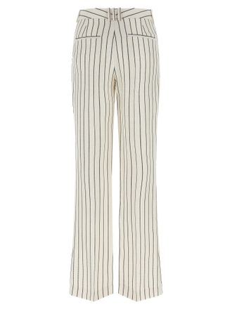 Balmain Striped Viscose-Linen Trousers - Cream