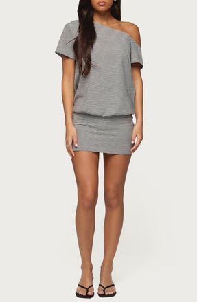 Edikted Stripe One-Shoulder Minidress in Black-And-White at Nordstrom, Size X-Large