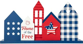 Glitzhome Wooden Patriotic Americana House Table Decor in Blue at Nordstrom, Size Small