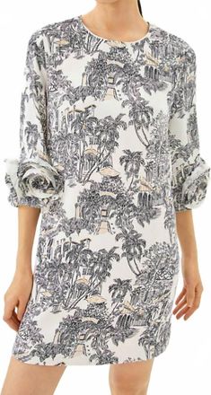 Lilly Pulitzer Lu Rosette-Cuff Cr&ecirc;pe Mini Dress In Coconut Toile
