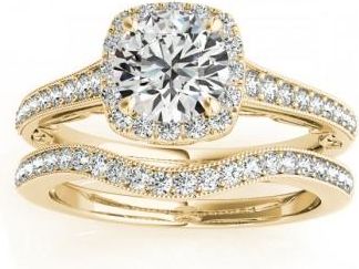 Allurez Diamond Antique Style Halo Bridal Set 14k Yellow Gold (0.52ct)