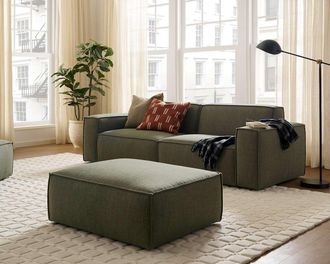 Castlery Jonathan Sofa with Ottoman, Performance Twill Moss, Modular, Low-Profile for Living Room, Castlery