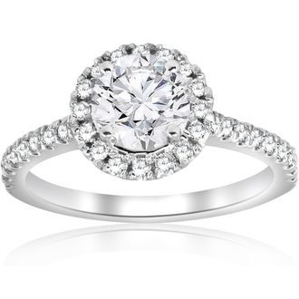 Pompeii3 1 ct Round Diamond Halo Engagement Ring 14k White Gold