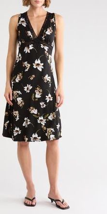 Loveappella Lace Trim Midi Dress in Black Multi at Nordstrom Rack, Size X-Large