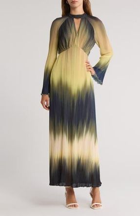 SIMKHAI Calina Ombr&eacute; Long Sleeve Pliss&eacute; Maxi Dress in Army Ombre at Nordstrom Rack, Size 4