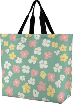 Generic Cute Floral Flowers Pattern Tote Bag Reusable Grocery Shopping Bags Large Travel One Shoulder Handbag for Picnic Work