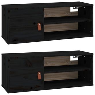 vidaXL Vidaxl - Armarios De Pared 2 Uds Madera Maciza Pino Negro 80x30x30 Cm