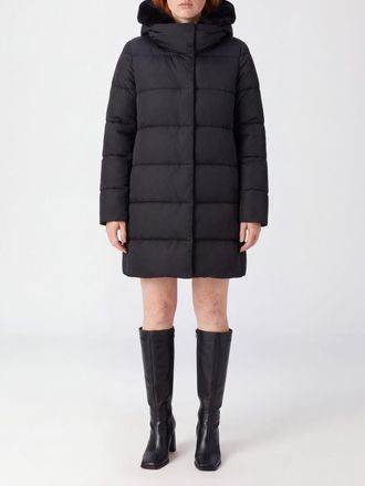 Herno Knee-Length Water-Repellent Technical Satin Puffer Coat with Shearling Hood