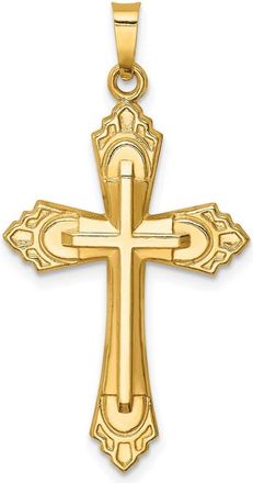 Diamond2Deal 14k Yellow Gold Hollow Polished Fleur de Lis Cross Pendant