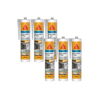 Sika Sika - Lote De 6 Selladores De Silicona Seal-180 Para Ba&ntilde;os Y Alicatados - Transparente - 300ml